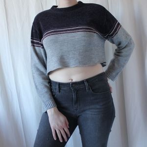 Vintage Striped Raw Hem Long Sleeve Sweater